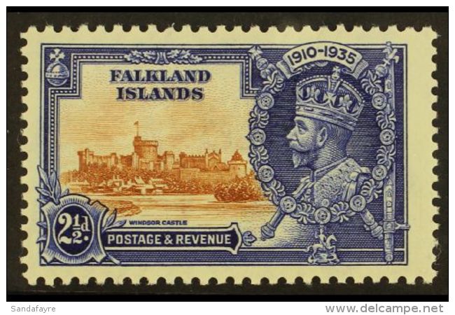 1935 2&frac12;d Brown And Deep Blue Silver Jubilee, Variety "Re-entry On Value Tablet", SG 140I, Very Fine Never... - Islas Malvinas