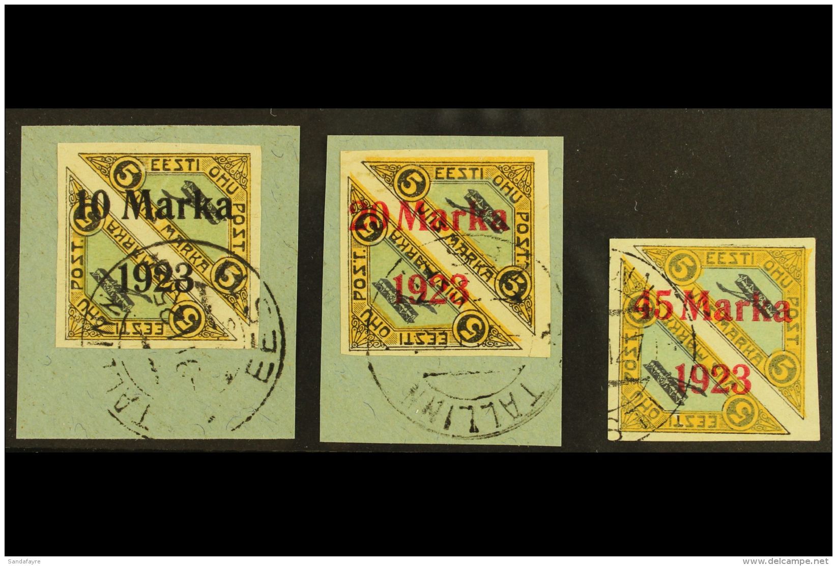 1923 Air Surcharges On Pairs Complete Imperf Set (Michel 43/45 B, SG 46/48), Very Fine Cds Used, 10m &amp; 20m On... - Estland