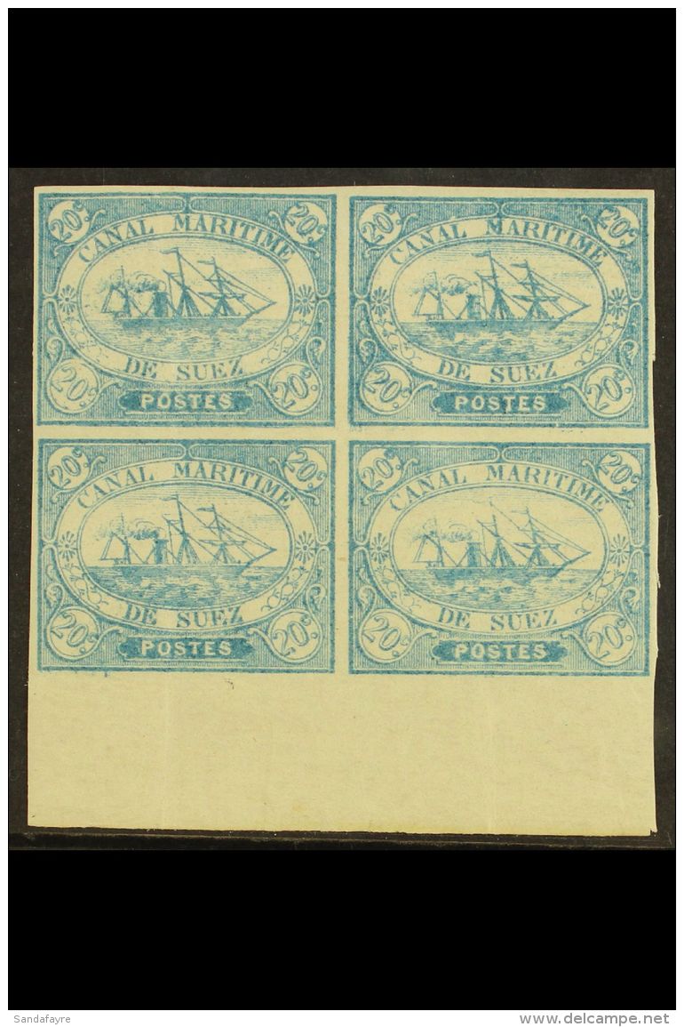SUEZ CANAL COMPANY 1868 20c Blue, SG 3, Fine Mint Marginal Block Of 4 (Positions 99-100 / 111-112, Bearing... - Autres & Non Classés