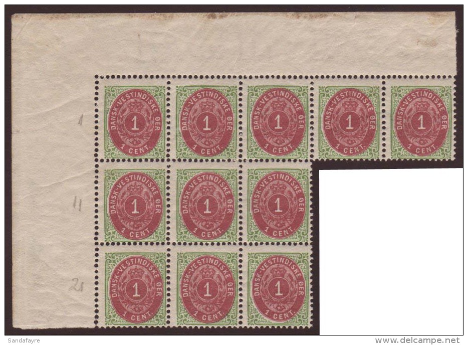 1873-1902 1c Brownish Carmine And Light Green With Inverted Frame, Facit 5g (SG 12), A Superb NHM Upper Left... - Danish West Indies
