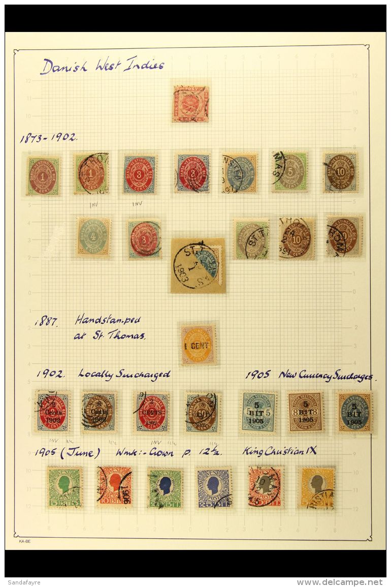 1866-1915 COLLECTION In Hingeless Mounts On Leaves, Inc 1866 3c Used (four Margins, Tiny Thin), 1873-1902 Vals To... - Danish West Indies
