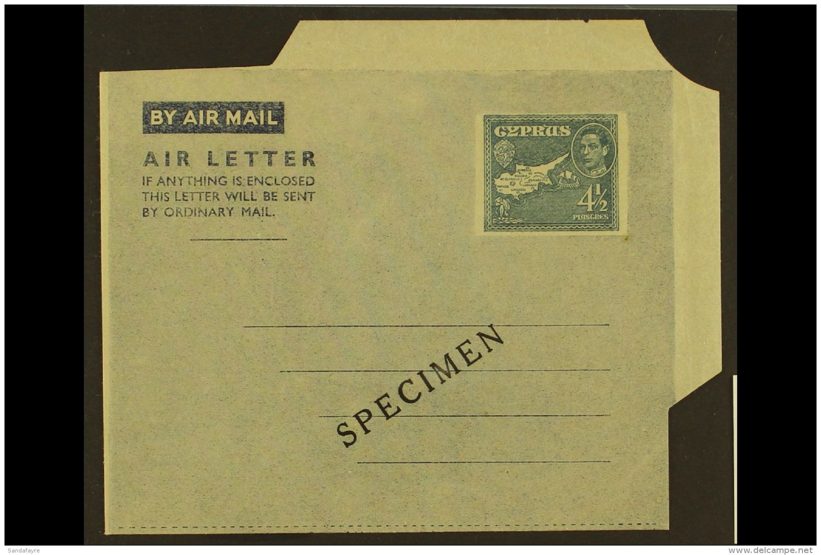 1946 4&frac12;p Grey-blue On Grey Aerogramme With "SPECIMEN Overprint (Kessler 1 S, H&amp;G 1var), Fine Unused,... - Sonstige & Ohne Zuordnung