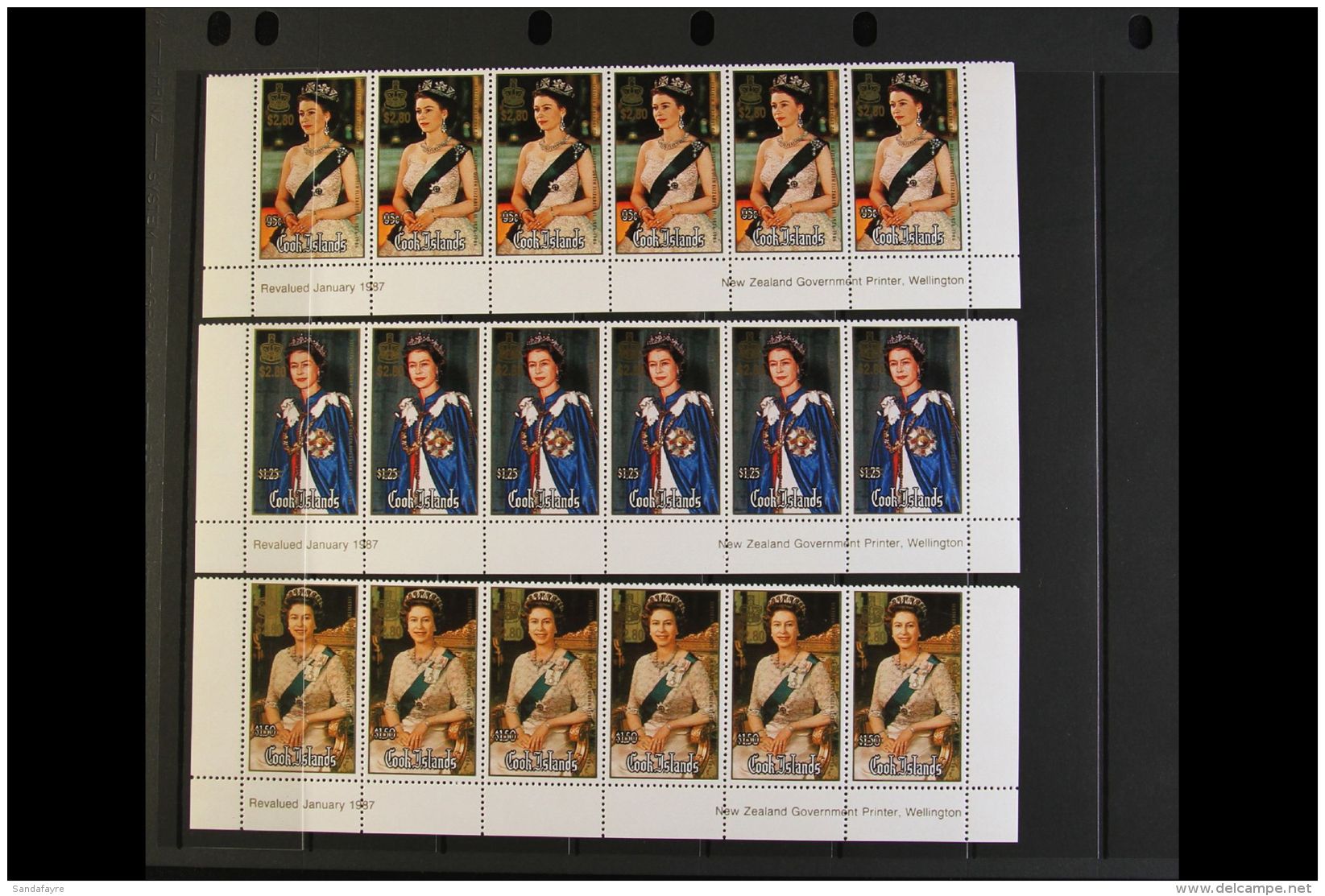 1987 IMPRINT STRIPS $2.80 Surcharges On Queens 60th Birthday Set Of Three, SG 1144/1146, With Each In A Superb... - Cook