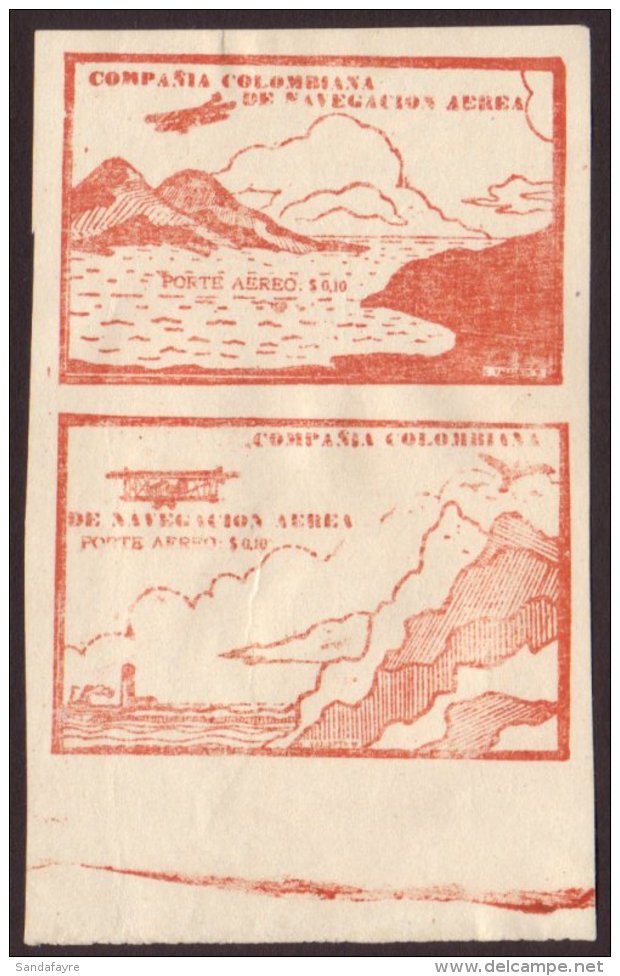 COMPANIA COLOMBIANA DE NAVEGACION AEREA 10c Brown Red Sea And Mountains, Cliffs And Lighthouse, SG 13a/14a, As A... - Kolumbien