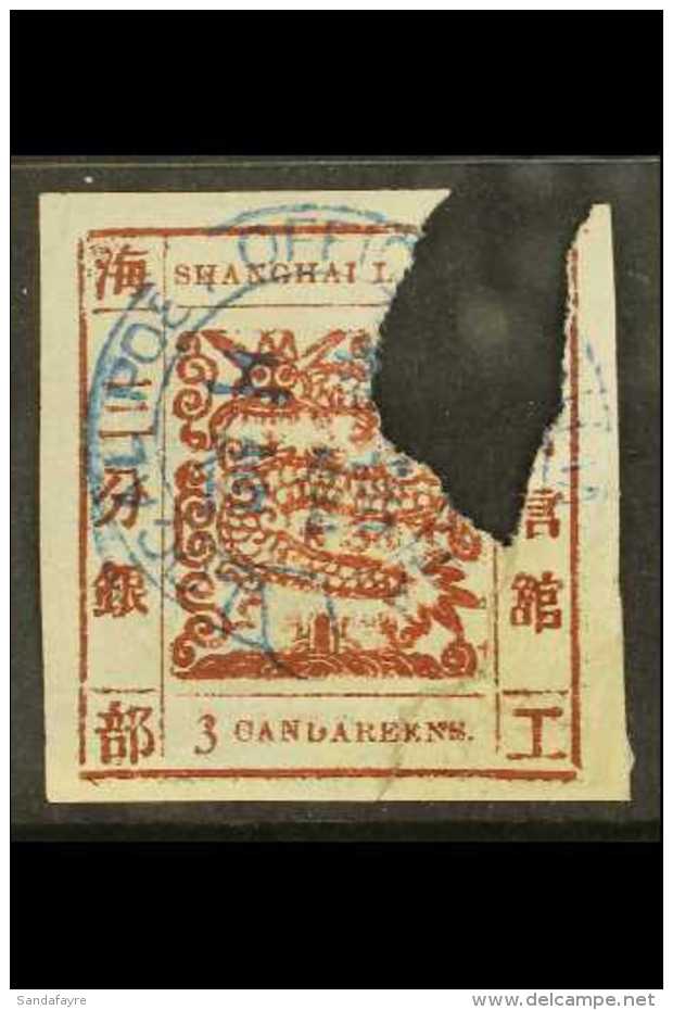 SHANGHAI MUNICIPAL POSTS 1866 3ca Red-brown On Pelure Paper, SG 17a, Used. Tear And Missing Section But A Good... - Otros & Sin Clasificación