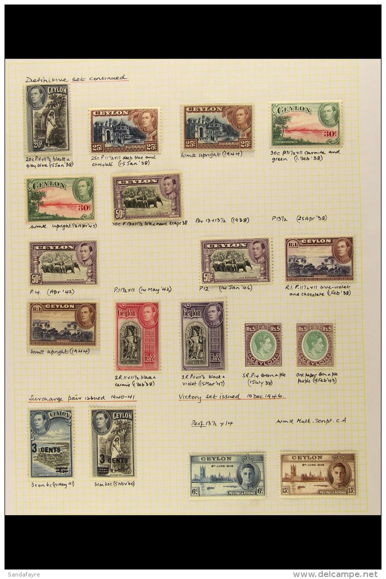 1937-50 VFM KGVI COLLECTION On Album Pages. Includes 1938-49 Definitive Set Plus Many Additional Shade &amp; Perf... - Ceilán (...-1947)