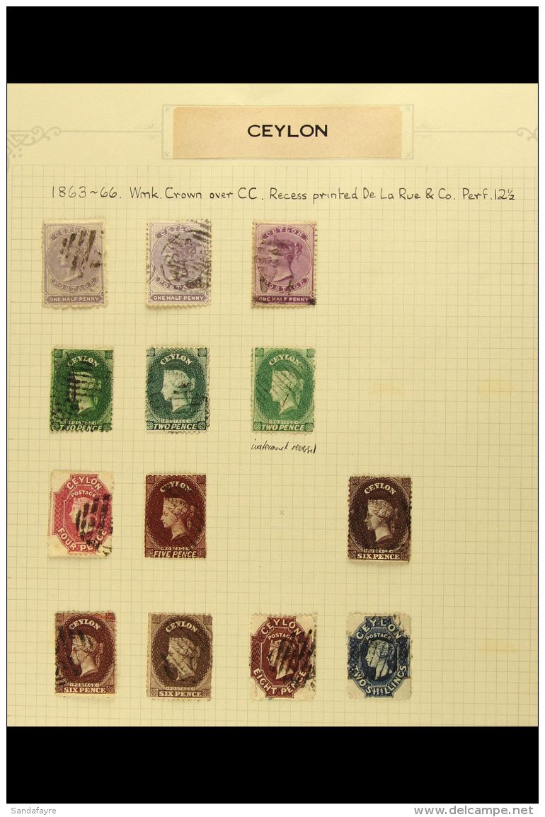 1863 - 66 FINE USED SELECTION Useful Range Of Wmk CC "oval" Types Including &frac12;d Shades (3), 2d Grey Green,... - Ceilán (...-1947)