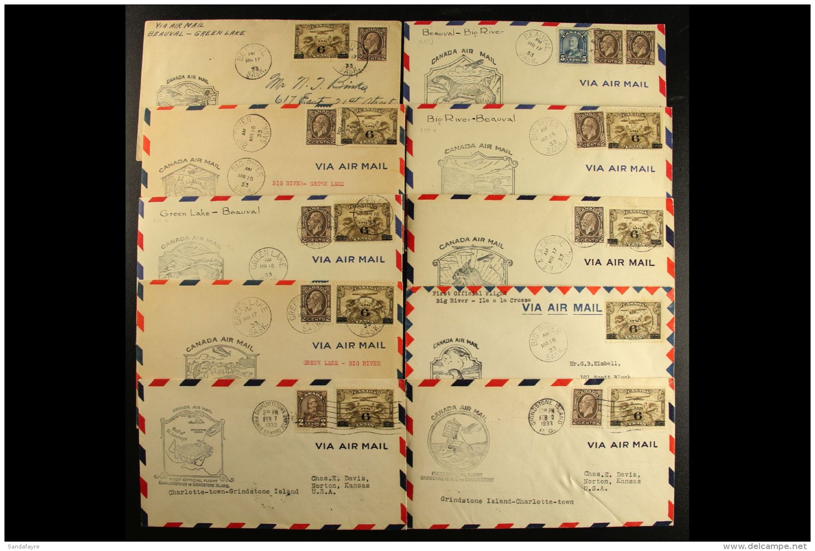 SPECIAL FLIGHTS COVERS 1933 All Different Collection Of Cacheted Covers, Inc Beauval-Green Lake, Ile A La... - Otros & Sin Clasificación