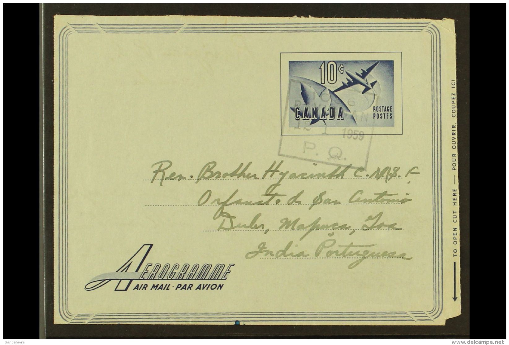 AEROGRAMME 1953-59 10c Blue On Grey Postal Stationery Air Letter With Address Line Dotted On WATERMARKED PAPER... - Autres & Non Classés