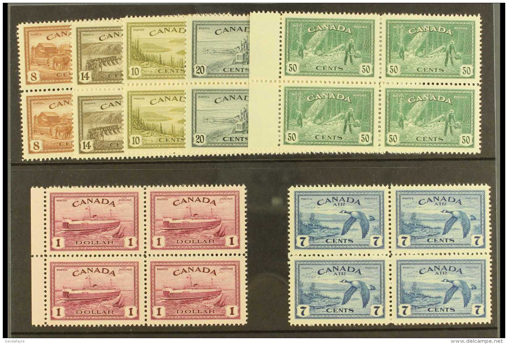 1946-47 Peace Complete Set, SG 401/07, Superb Never Hinged Mint BLOCKS Of 4, Very Fresh. (7 Blocks = 28 Stamps)... - Sonstige & Ohne Zuordnung