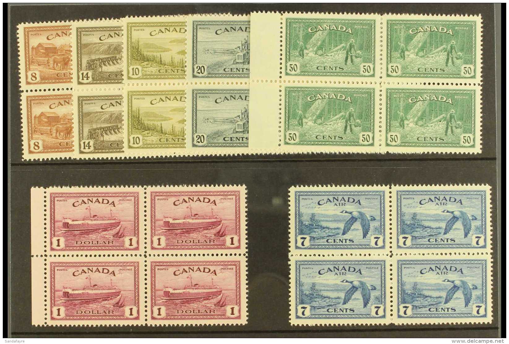 1946-47 Peace Complete Set, SG 401/07, Superb Never Hinged Mint BLOCKS Of 4, Very Fresh. (7 Blocks = 28 Stamps)... - Otros & Sin Clasificación
