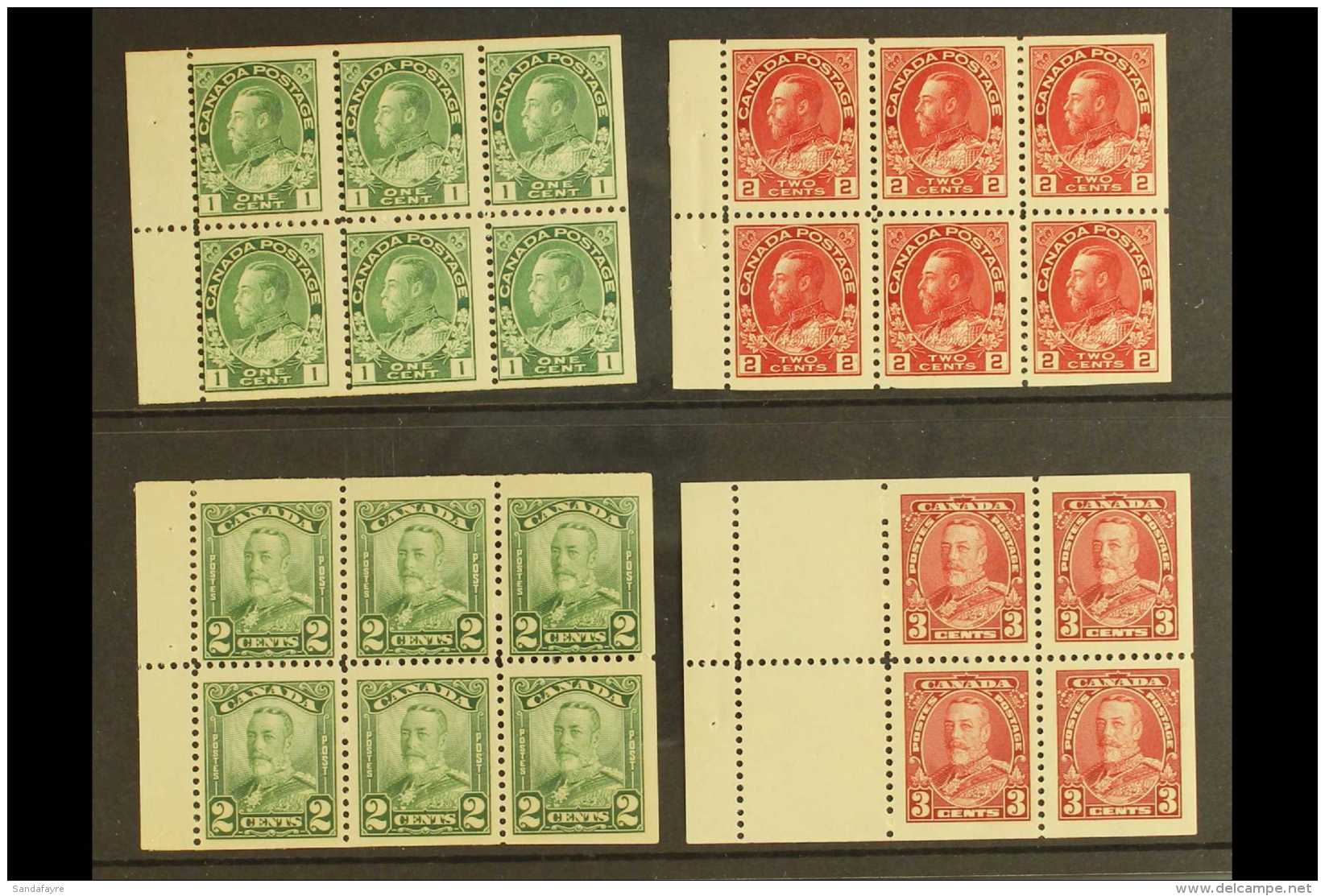 1911-1935 BOOKLET PANES 1911-22 1c Deep Yellow-green &amp; 2c Deep Rose-red Panes Of 6 (SG 199a &amp; 201a),... - Sonstige & Ohne Zuordnung