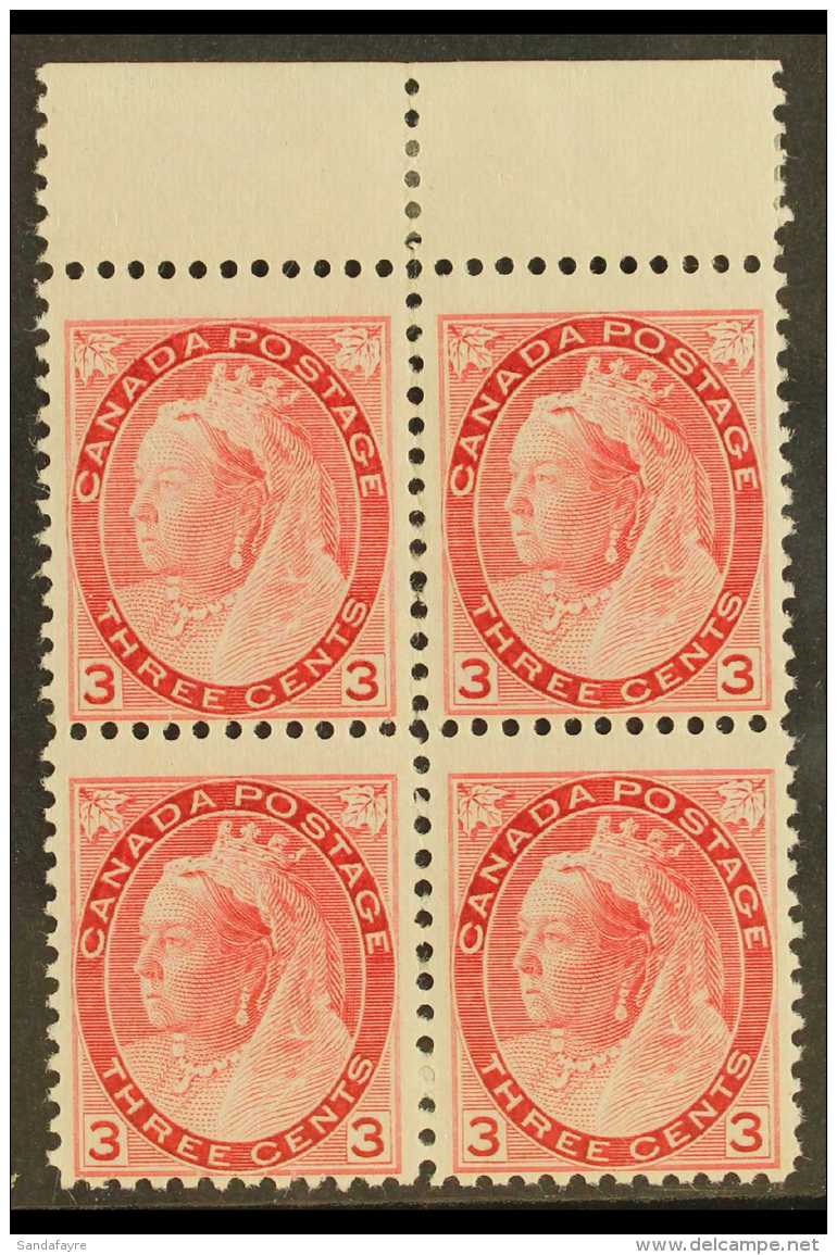 1898 3c Rose-carmine, SG 156, Never Hinged Mint BLOCK OF FOUR From The Top Of The Sheet. For More Images, Please... - Otros & Sin Clasificación