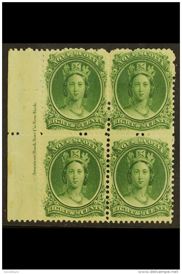 1860-63 8&frac12;c Deep Green White Paper, SG 26, Fine Mint Left Marginal IMPRINT BLOCK Of 4, Fresh. (4 Stamps)... - Otros & Sin Clasificación