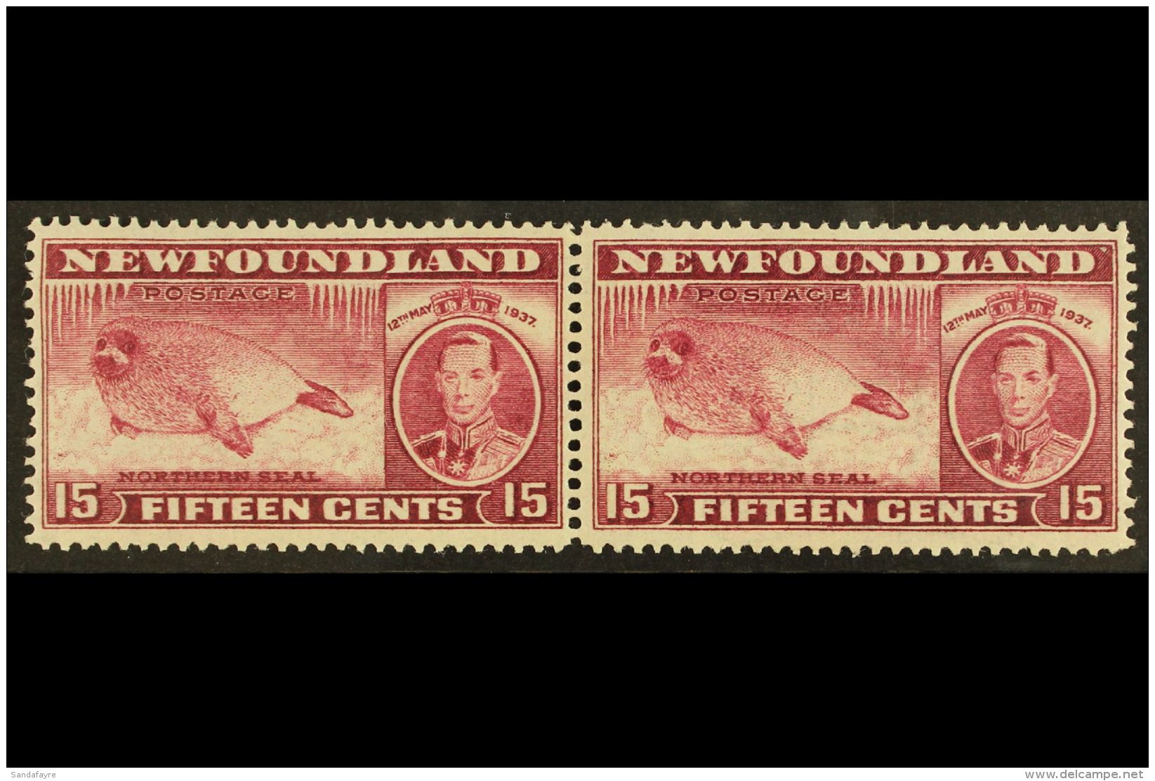 1937 15c Claret Perf 13&frac12; (line) Harp Seal PAIR WITH &amp; WITHOUT WATERMARK, SG 263ca, Never Hinged Mint.... - Other & Unclassified