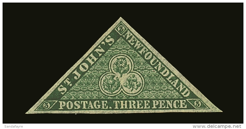 1857 3d Yellowish Green On Thick Paper, SG 3, Very Fine Mint Part Og, With Large Margins All Round. Cat... - Otros & Sin Clasificación