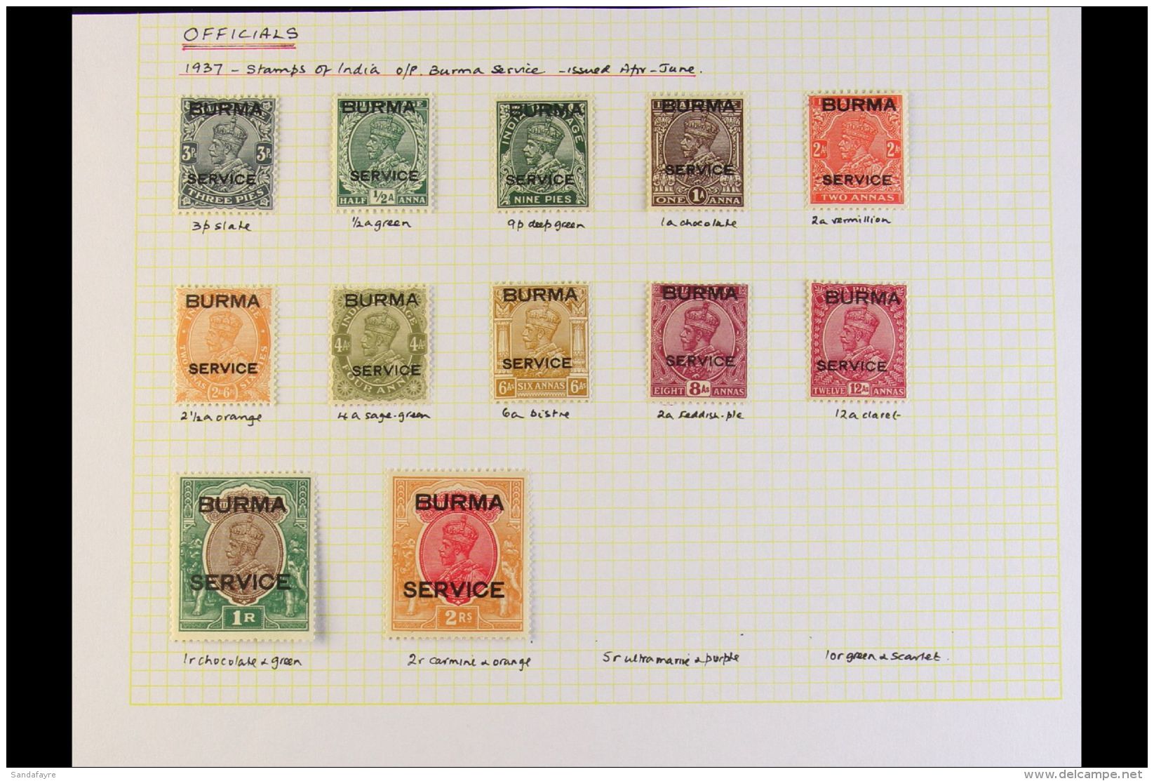 OFFICIALS 1937-1947 FINE MINT COLLECTION On Pages, All Different, Inc 1937 Opts Set To 2r, 1939 Set (ex 2r) And... - Burma (...-1947)