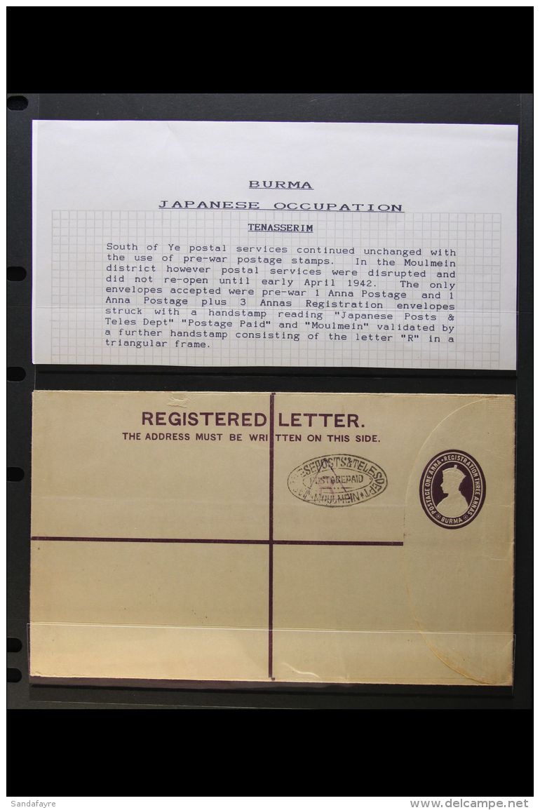 JAPANESE OCCUPATION - TENASSERIM 1942 1a+3a Revalidated, Registered Stationery Envelope, H&amp;G C1, Unused... - Burma (...-1947)