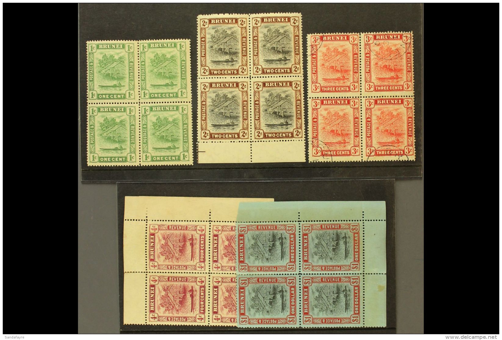 1908 -22 Selection Of MCA Blocks Incl 1c Green, 2c Black And Brown Mint, 3c Die II Used, 4c Claret Mint, $1 Black... - Brunei (...-1984)