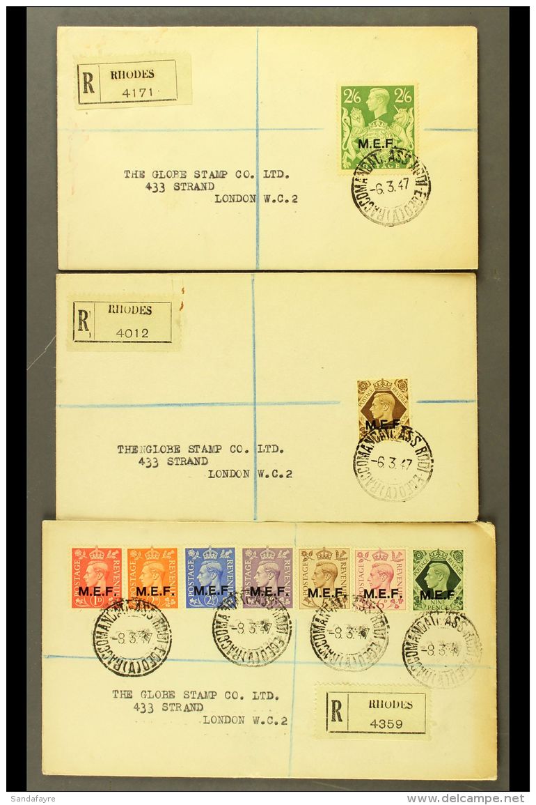 RHODES Three 1947 Registered Covers Franked With KGVI 1d To 9d Values Complete, Single Franking 1s &amp; Single... - Italienisch Ost-Afrika