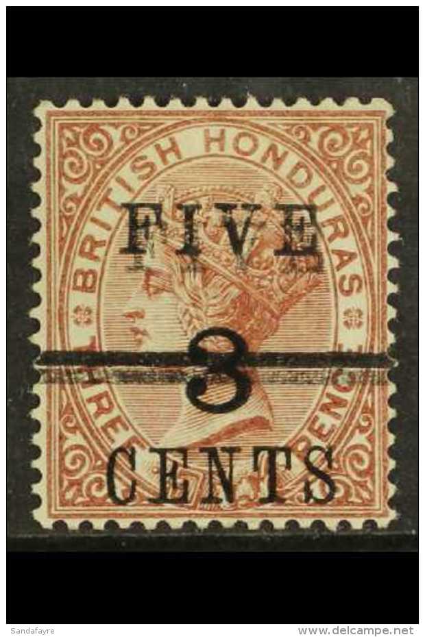 1891 5c On 3c On 6c Red-brown With "FIVE And Bar Double" Variety, SG 49b, Fine Mint., Signed On The Back. For More... - Honduras Británica (...-1970)