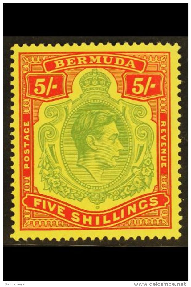 1938-53 (1939) 5s Pale Green &amp; Red On Yellow - Perf 14, Chalky Paper, SG 118a, NEVER HINGED MINT For More... - Bermudas