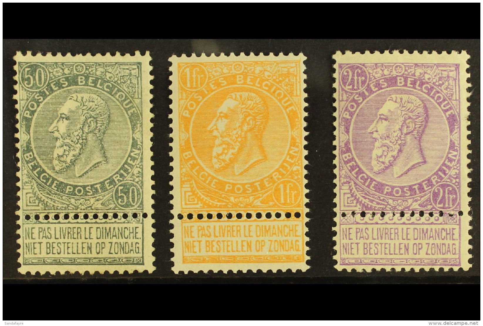 1897-1900 50c Grey, 1f Orange &amp; 2f Mauve With 'Sunday' Labels (Michel 68/70, SG 88, 90 &amp; 92), Fine Mint,... - Sonstige & Ohne Zuordnung