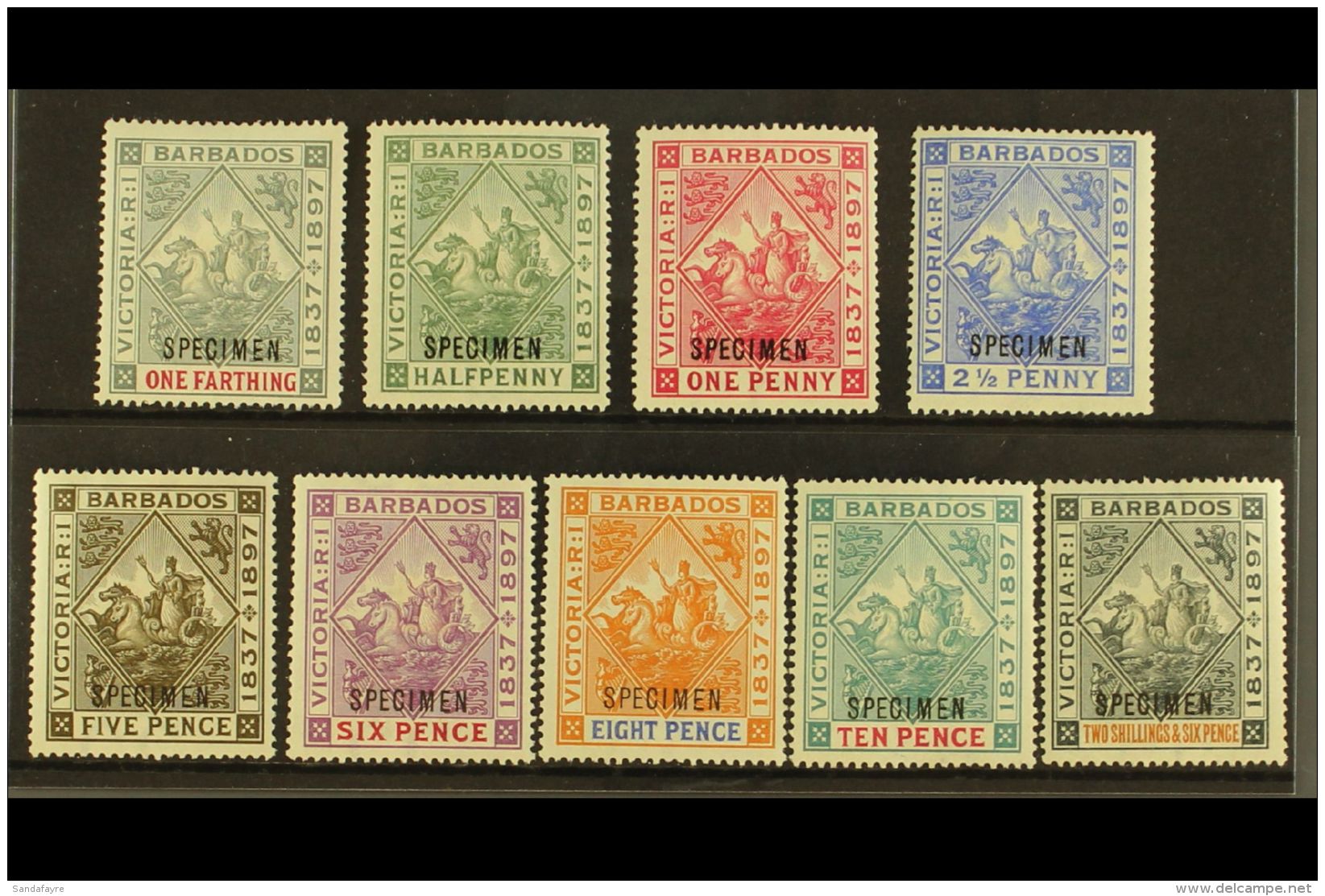 1897 Diamond Jubilee "SPECIMEN" Opt'd Set, SG 116s/24s, Very Fine Mint. (9 Stamps) For More Images, Please Visit... - Barbados (...-1966)