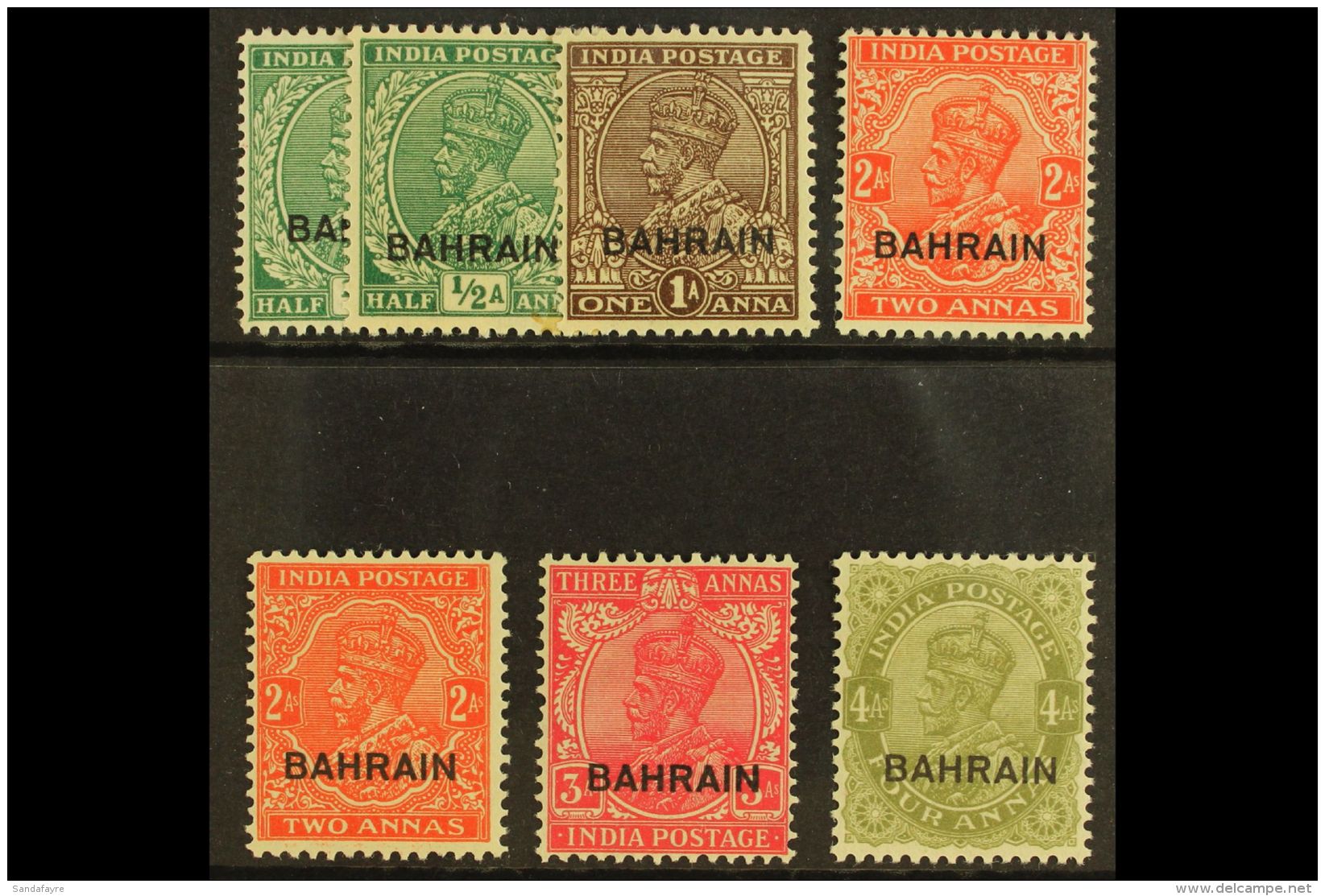 1934 - 7 Geo V Set To 4a Sage Including &frac12;a Inverted Wmk, SG 15/19, 15w, Very Fine Mint. (7 Stamps) For More... - Bahrain (...-1965)