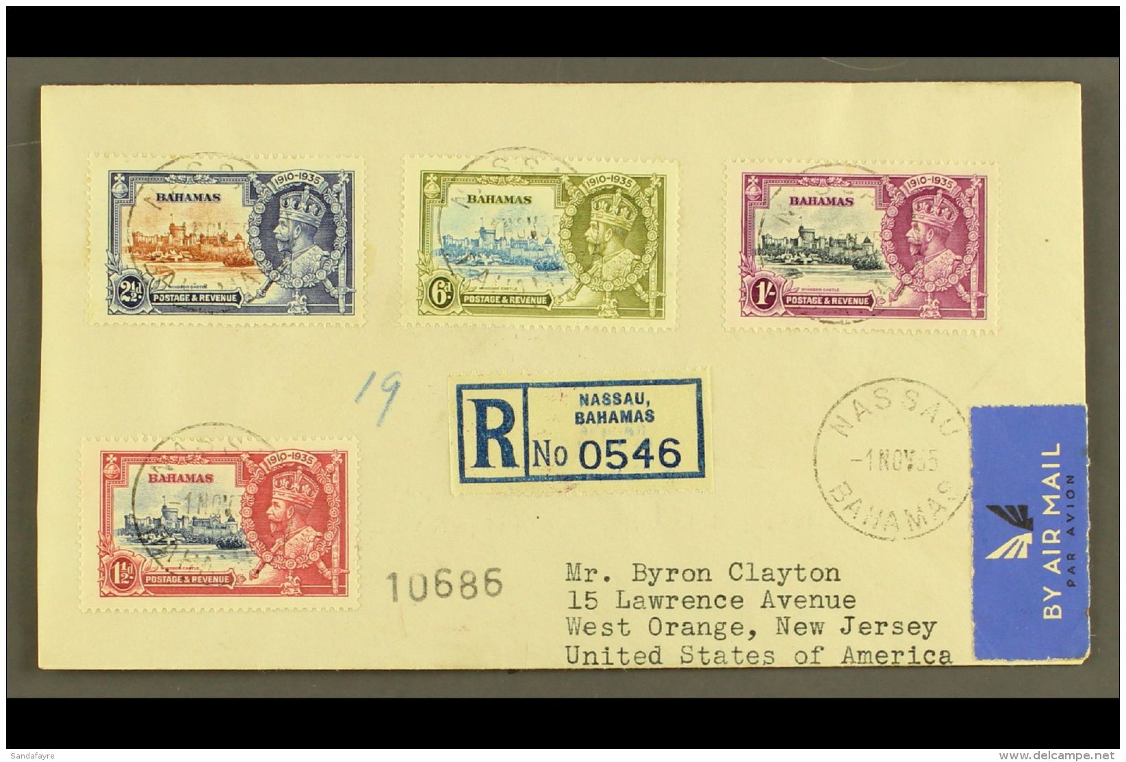 1935 Silver Jubilee Complete Set, SG 141/144, Very Fine Used On Reg Cover To USA, Tied By NASSAU / BAHAMAS Cds's... - Otros & Sin Clasificación