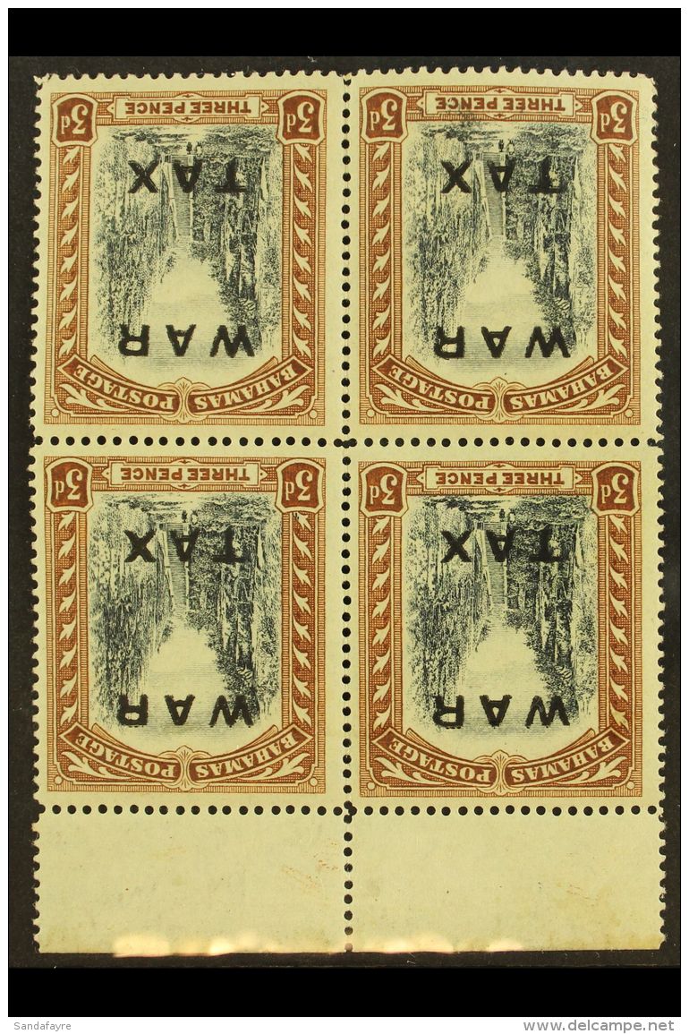 1919 3d Black And Brown "WAR TAX" With WATERMARK INVERTED, SG 105w, Never Hinged Mint BLOCK OF FOUR With Sheet... - Autres & Non Classés