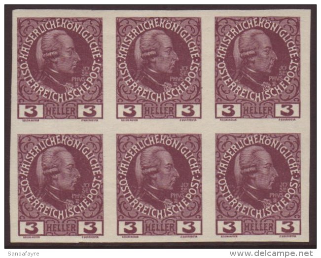 1908-13 3h Purple Unsurfaced Paper Accession Imperf, Michel 141x U, Superb Never Hinged Mint IMPERF BLOCK Of 6,... - Otros & Sin Clasificación