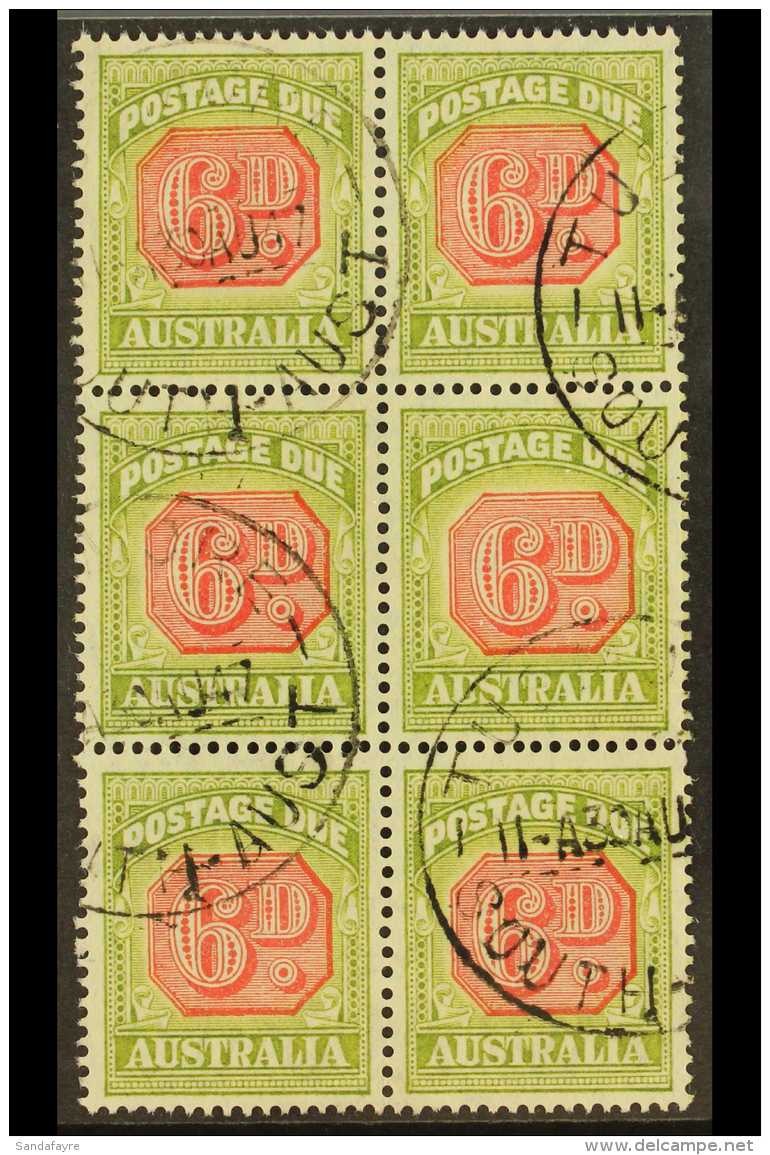 POSTAGE DUES 1938 6d Carmine And Green, SG D117, Very Fine Used Block Of 6. For More Images, Please Visit... - Otros & Sin Clasificación