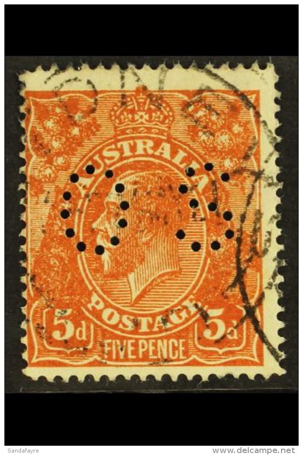 OFFICIAL 1916-20 5d Bright Chestnut KGV Head Punctured "OS", SG O60, Fine Cds Used, Centered To Lower Left, Fresh... - Sonstige & Ohne Zuordnung