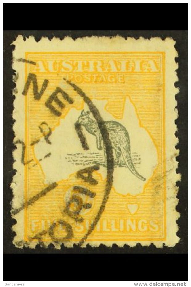 1915 5s Grey &amp; Yellow, Second Watermark 'Roo, SG 30, Good To Fine Used With Clear, Part Strike Of C.d.s.... - Otros & Sin Clasificación