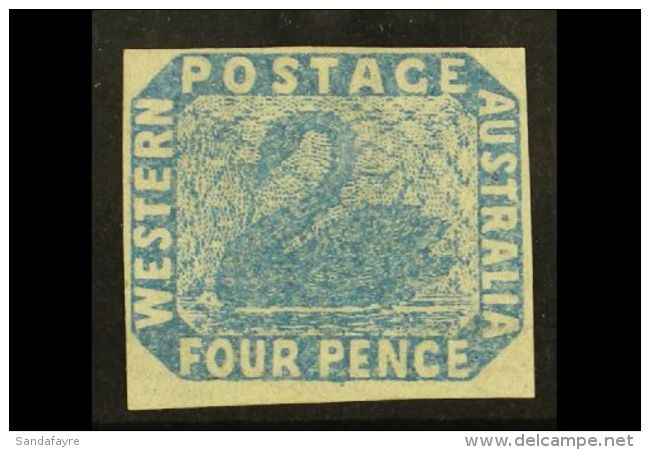 WESTERN AUSTRALIA 1854-55 4d Pale Blue Imperf, SG 3, Unused No Gum With 4 Margins. A Beautiful Stamp. For More... - Sonstige & Ohne Zuordnung