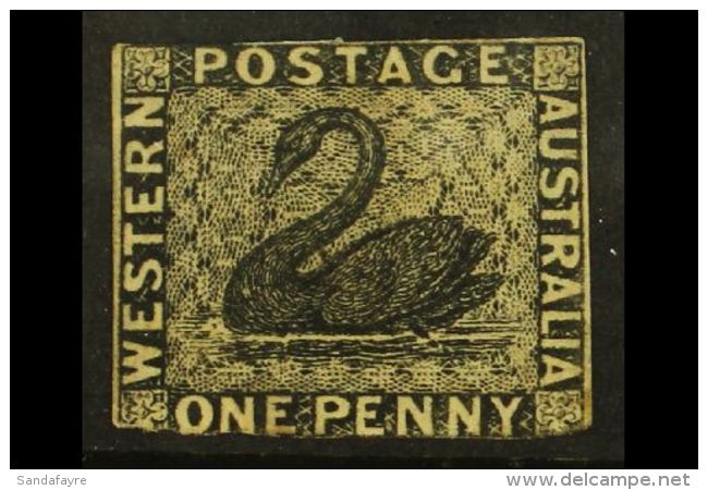 WESTERN AUSTRALIA 1854 1d Black Imperf, SG 1, Unused No Gum With Small Margins Just Touching At Top And Into At... - Autres & Non Classés