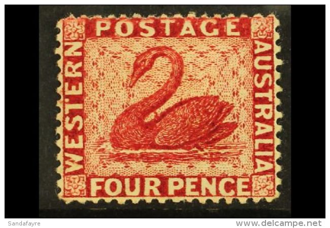 WESTERN AUSTRALIA 1882-85 4d Carmine Perf 14, SG 78, Mint Large Part OG. Lovely. For More Images, Please Visit... - Sonstige & Ohne Zuordnung