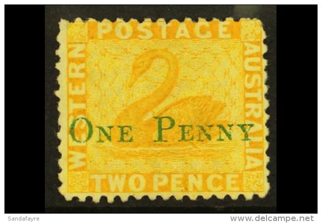 WESTERN AUSTRALIA 1874 1d On 2d Yellow, SG 67, Unused No Gum. Fresh, Cat &pound;700. For More Images, Please Visit... - Autres & Non Classés