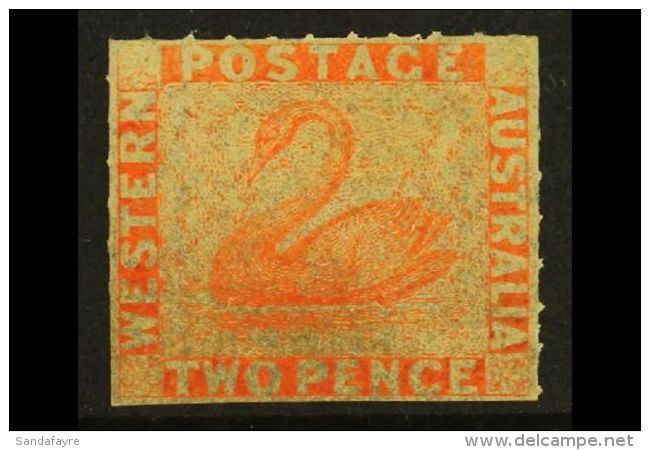 WESTERN AUSTRALIA 1860-64 2d Pale Orange Roulette Perf, SG 29, Mint Large Part OG With Full Roulettes To 3 Sides.... - Sonstige & Ohne Zuordnung