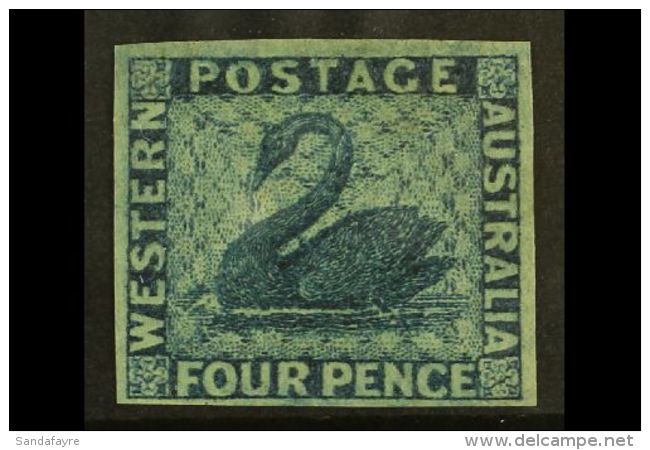 WESTERN AUSTRALIA 1860 4d Blue Imperf, SG 26, Unused No Gum With 4 Neat Margins. Lovely. For More Images, Please... - Sonstige & Ohne Zuordnung