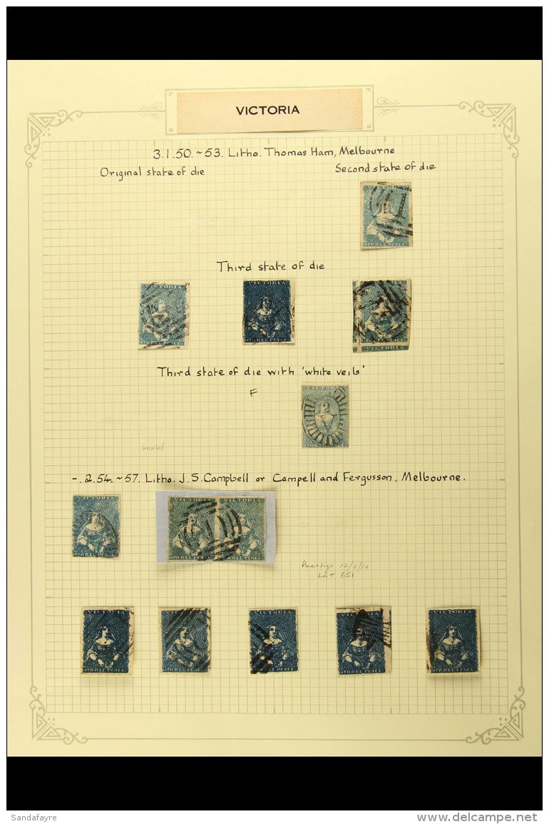 VICTORIA 1851 - 1857 THREE PENCE "HALF LENGTHS". A Small Collection Of Used Stamps Includes The Second State 3d... - Otros & Sin Clasificación