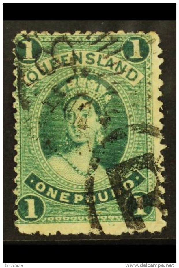 QUEENSLAND 1882-95 &pound;1 Deep Green, Wmk W5, SG 156, Used With Numeral &amp; "R" In Oval Cancels. For More... - Otros & Sin Clasificación