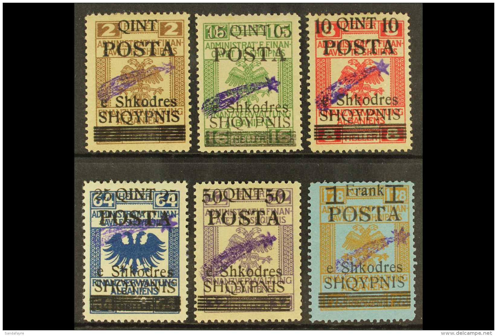 1919 "Comet" Overprint On Austrian Fiscal Stamps, Mi 47III/52III, The 25q Is 50IIIb, Very Fine Mint. (6 Stamps)... - Albanien