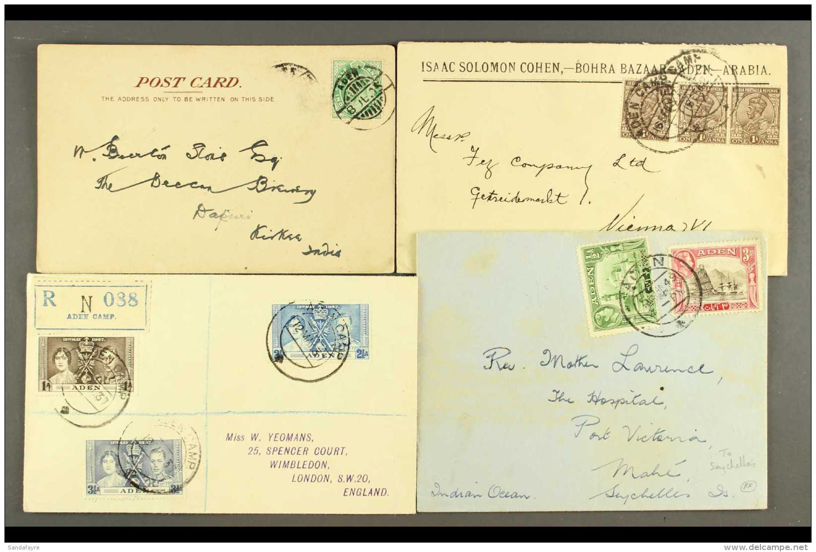 1905-59 An Interesting Cover Miscellany, Incl.  1905 Picture Postcard On S.S. Arcadia Bearing &frac12;a Tied Aden... - Aden (1854-1963)