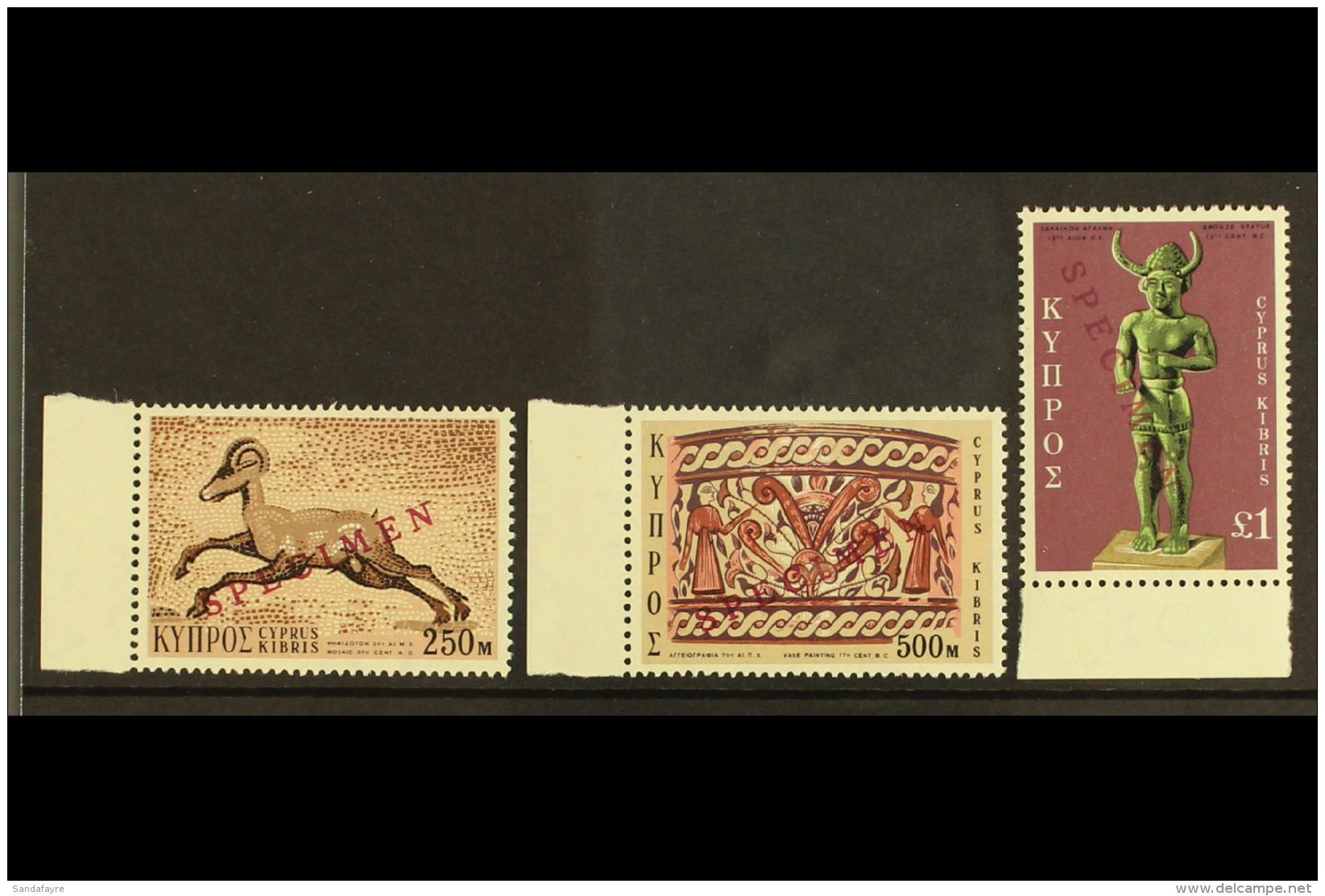 ANTIQUITIES CYPRUS 1971 250m, 500m &amp; &pound;1 Definitives Top Values Overprinted "SPECIMEN," As SG 369/71,... - Non Classés