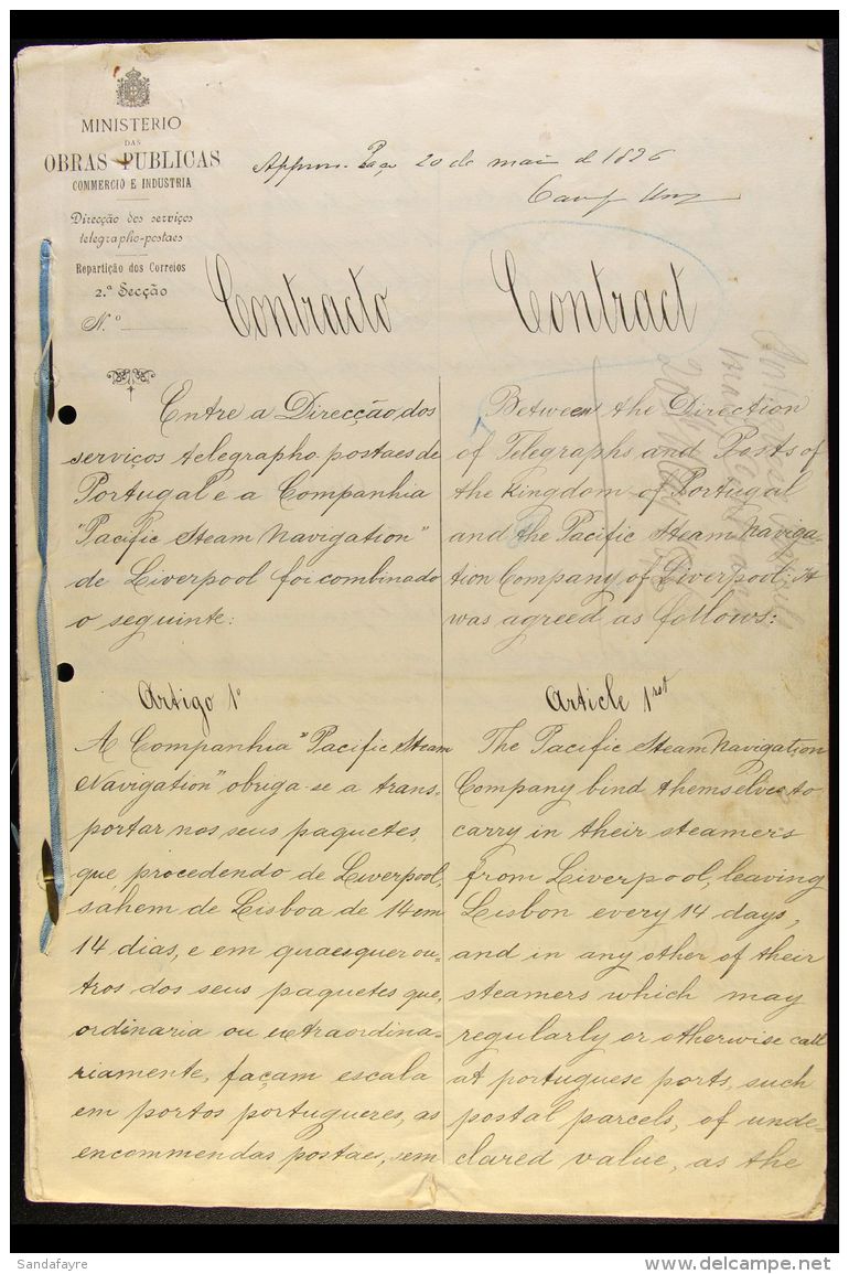 PACIFIC STEAM NAVIGATION COMPANY 1896 Contract Between The Portuguese Post Office And The Pacific Steam Navigation... - Autres & Non Classés