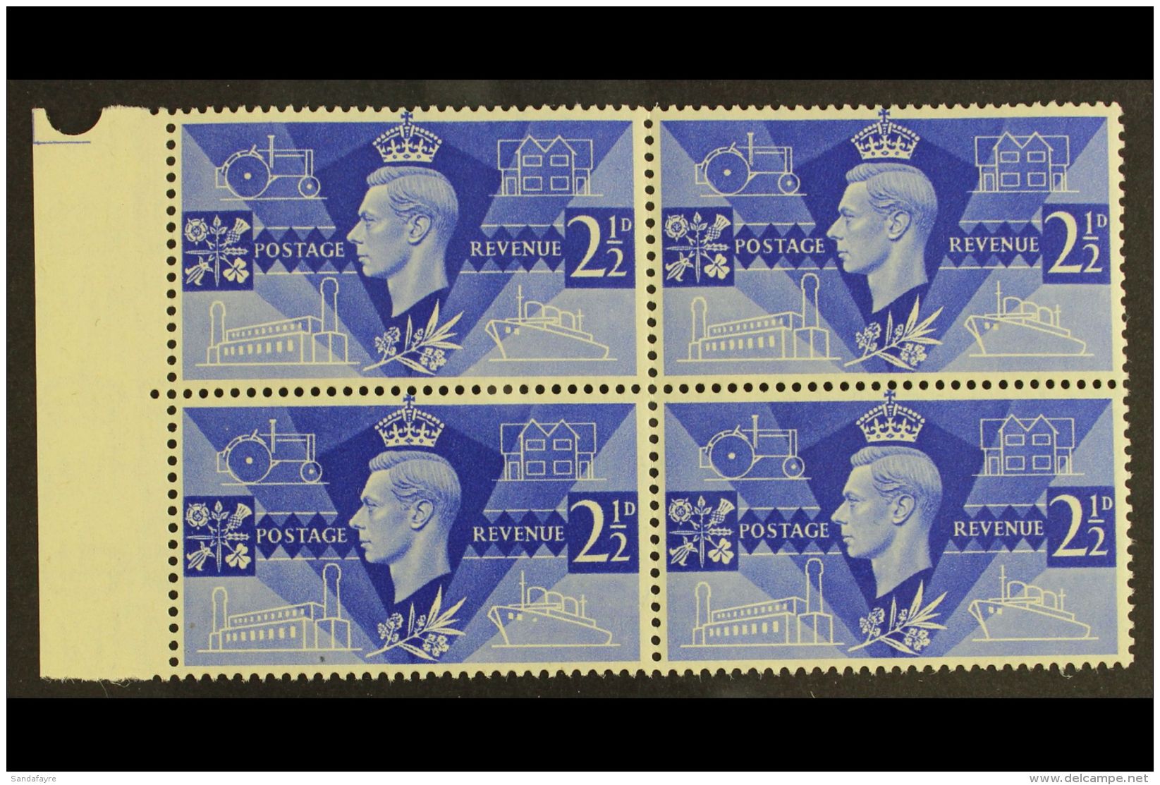 1946 2&frac12;d Ultramarine Victory EXTRA PORTHOLE AFT Variety (SG 491a, Spec QCom8a), Within Marginal Never... - Ohne Zuordnung