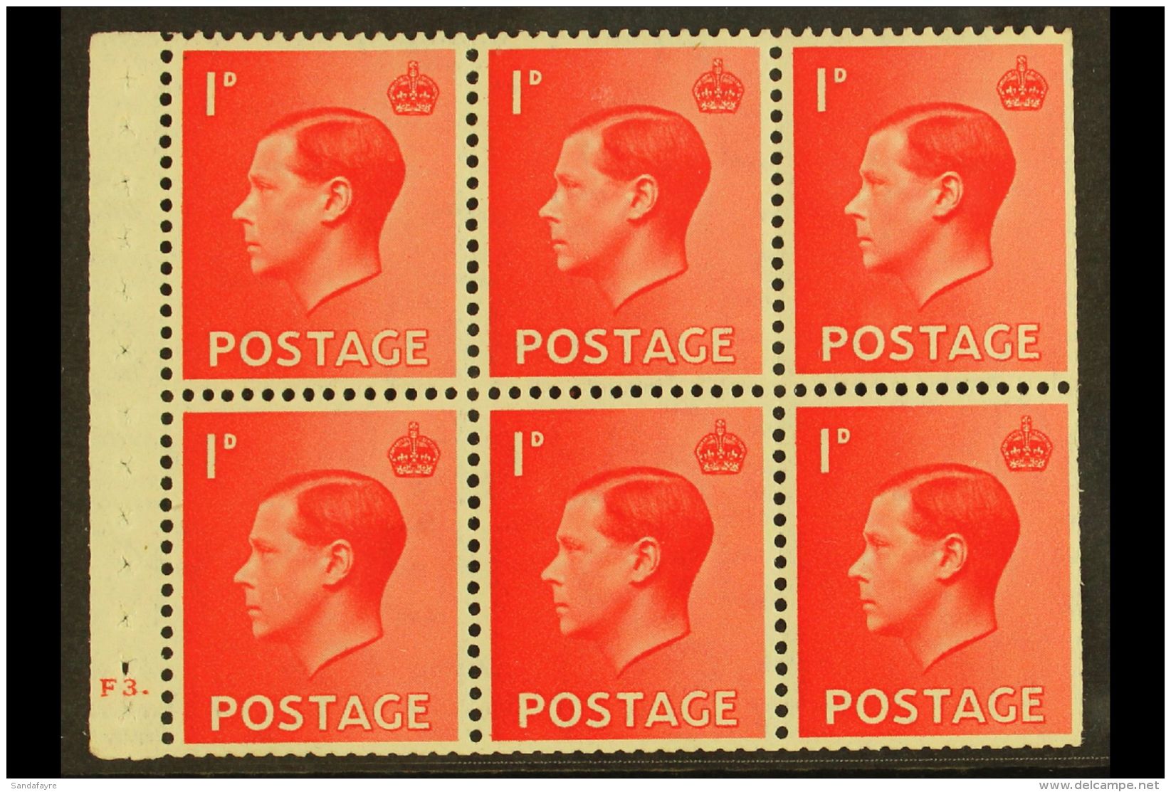 BOOKLET PANE 1936 1d Scarlet Upright Watermark Cylinder Booklet Pane, SG Spec PB 2,  Cylinder "F3 -  Dot",... - Non Classés