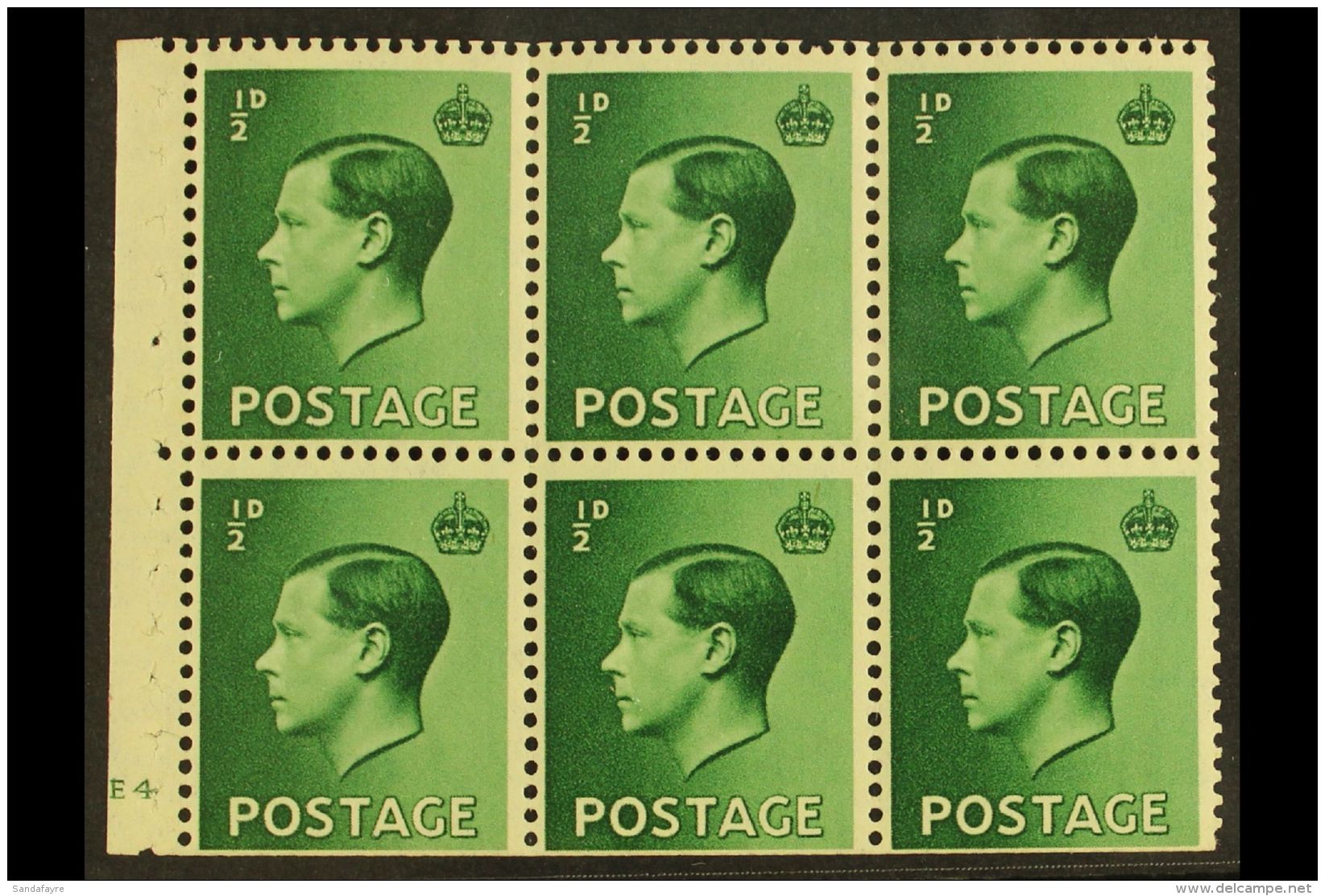 BOOKLET PANE 1936 &frac12;d Green Cylinder Booklet Pane, SG Spec PB1, Cylinder "E4 - No Dot", Perforation Type... - Non Classificati